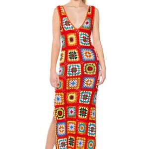 AKIRA Multicolor Crochet Knit Dress - Red, Orange, Green, Blue, Yellow
